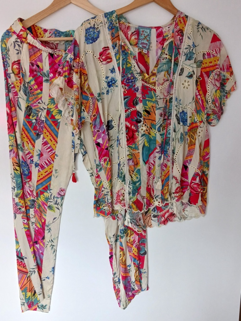 Johnny Was silk blouse and pants set used size small